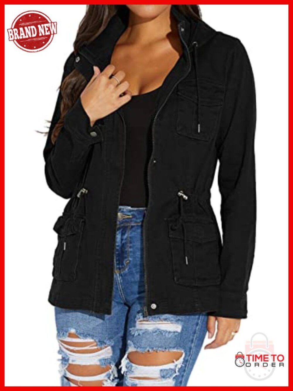 Long Sleeve Utility Jacket with Zipper Pocket